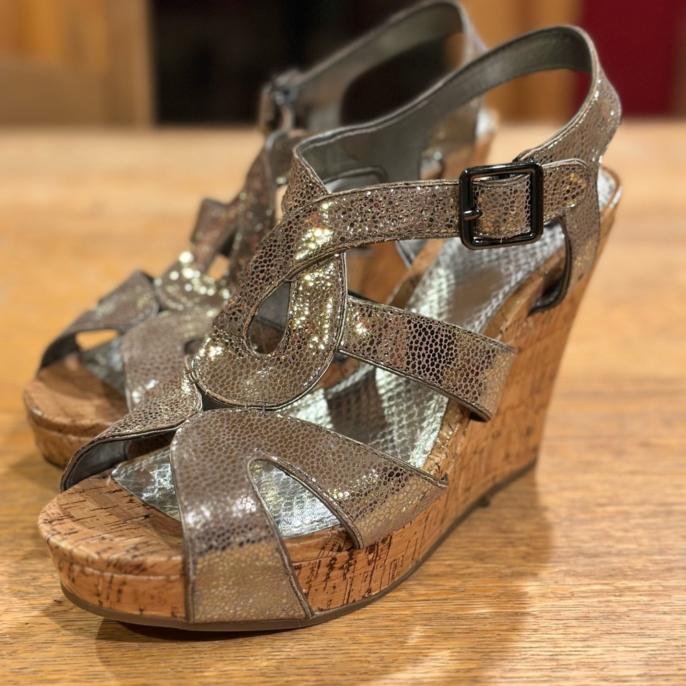 Gianni Bini - Silver Cork Platform Wedge Sandals